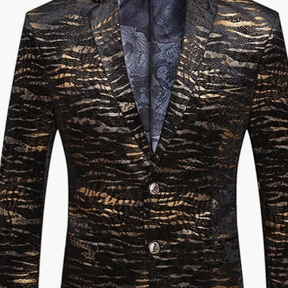 OUYE Men's golden Leopard 2 button casual blazer - Picture 3 of 3